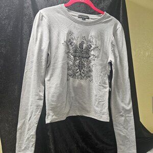 Harper & Ivy M Grey Long Sleeve T-Shirt with "Dark Angel" and graphics
